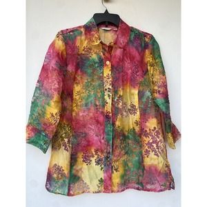 Erin London Sheer Womens Top Artsy Longsleeve Sheer Small